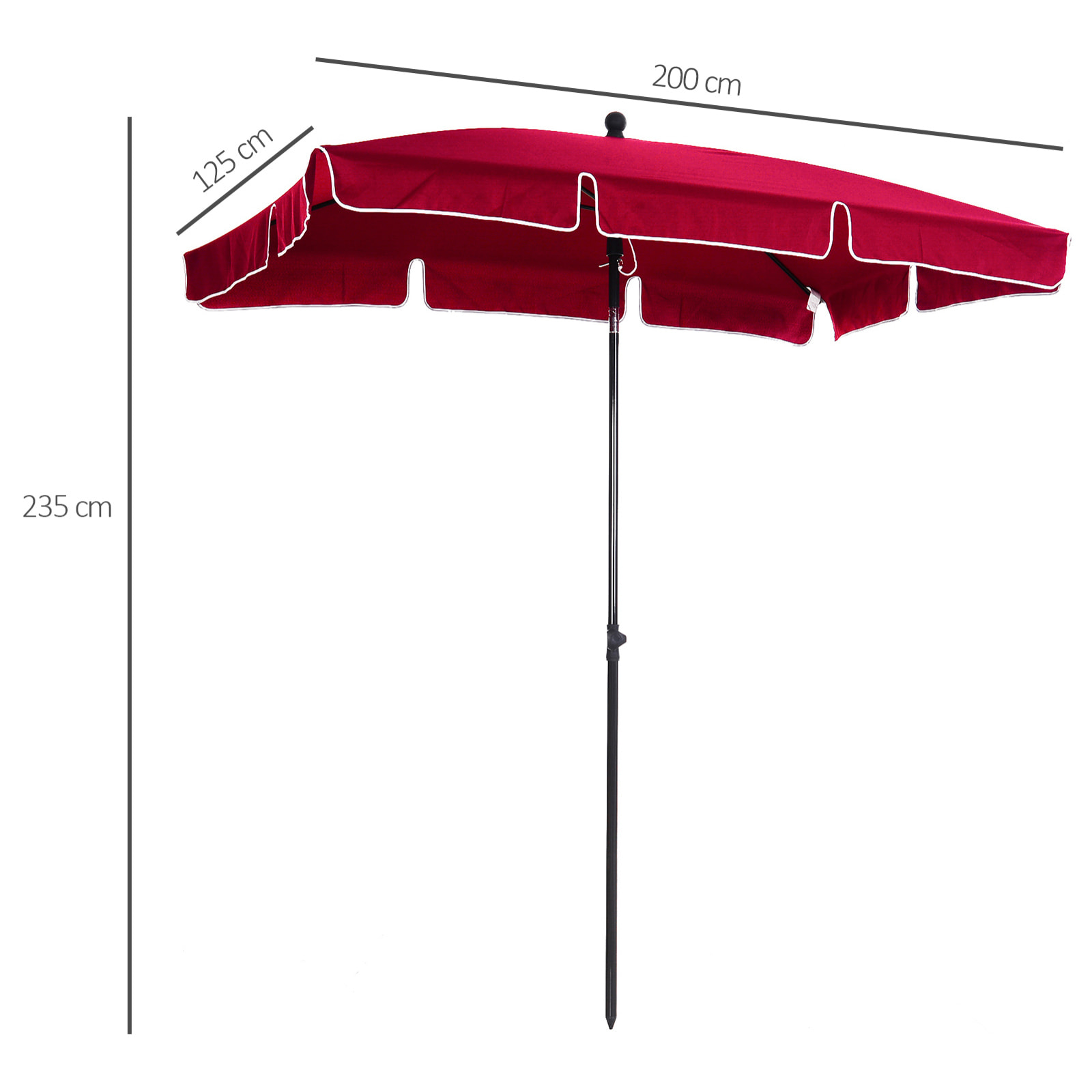 Parasol rectangulaire inclinable alu acier polyester haute densité diamètre 2 m rouge