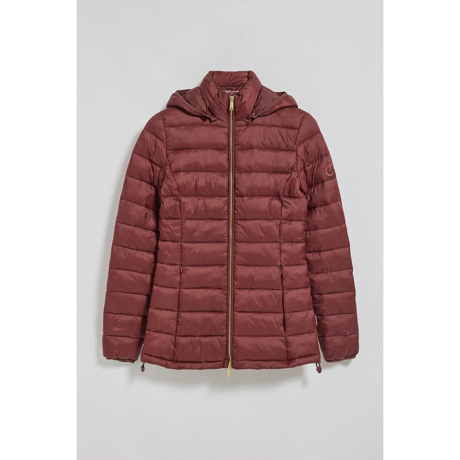 Chaqueta ultralight granate Cintia de capucha extraíble y bordado PC