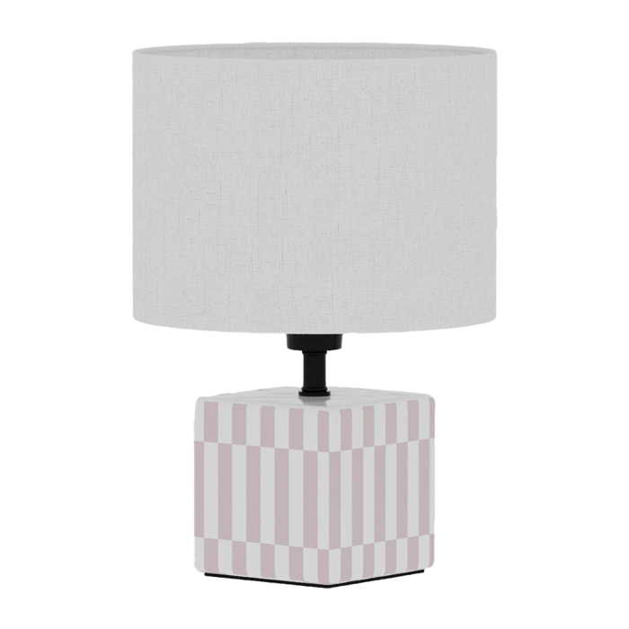 Petite Lampe à Poser Manet - Céramique rose et abat-jour en lin