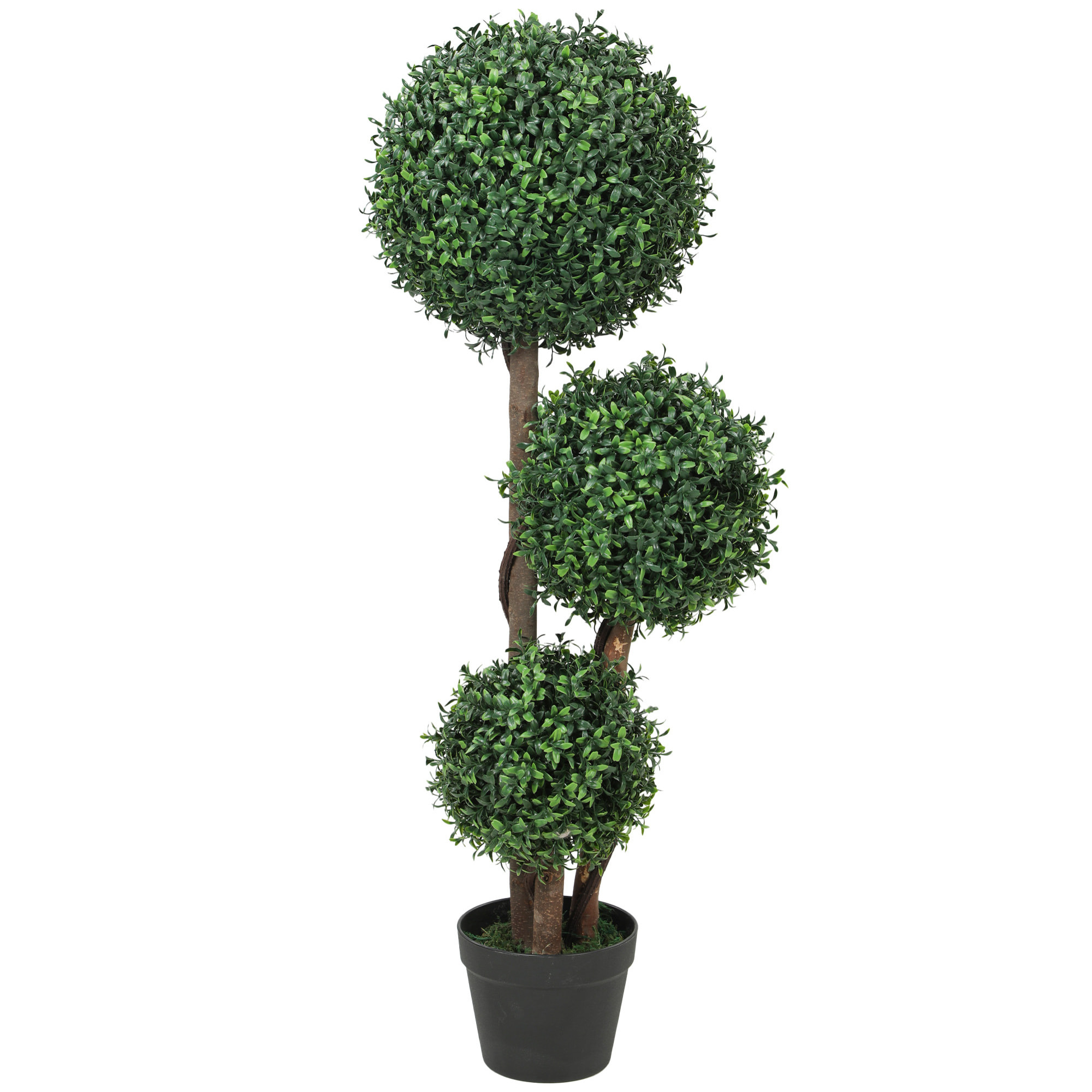 Plante Artificielle topiaire buis 3 boules H.100 cm 3 vrais troncs et lianes