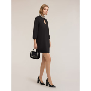 Motivi - Vestido en punto milano con cuello bordado - Negro