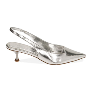 Décolleté slingback argento laminato, tacco 5 cm