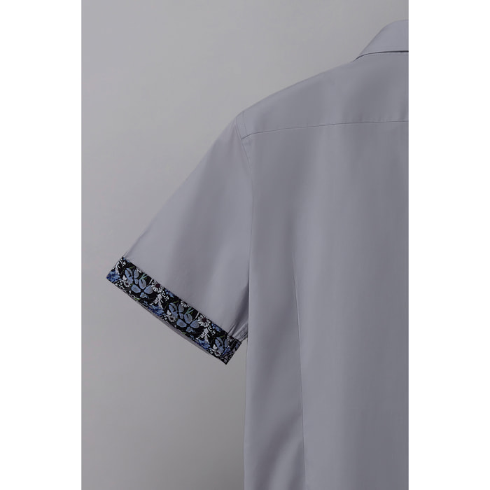 Camicia Uomo 1 Bottone Italiano Popeline Stretch Unito Grigio