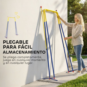 Estructura de Columpio Infantil Plegable, Estructura Metálica para 1 Columpio, con 2 Ganchos, 4 Estacas, Resistente para 50 kg, Forma A, para Interior y Exterior, 128x155x157 cm, Azul