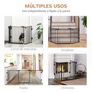 Barrera de Seguridad para Perros Valla para Perros Plegable Rejilla de Protección de Chimenea 202,5 cm con Puerta Auto Cierre para Escalera Pasillo Negro