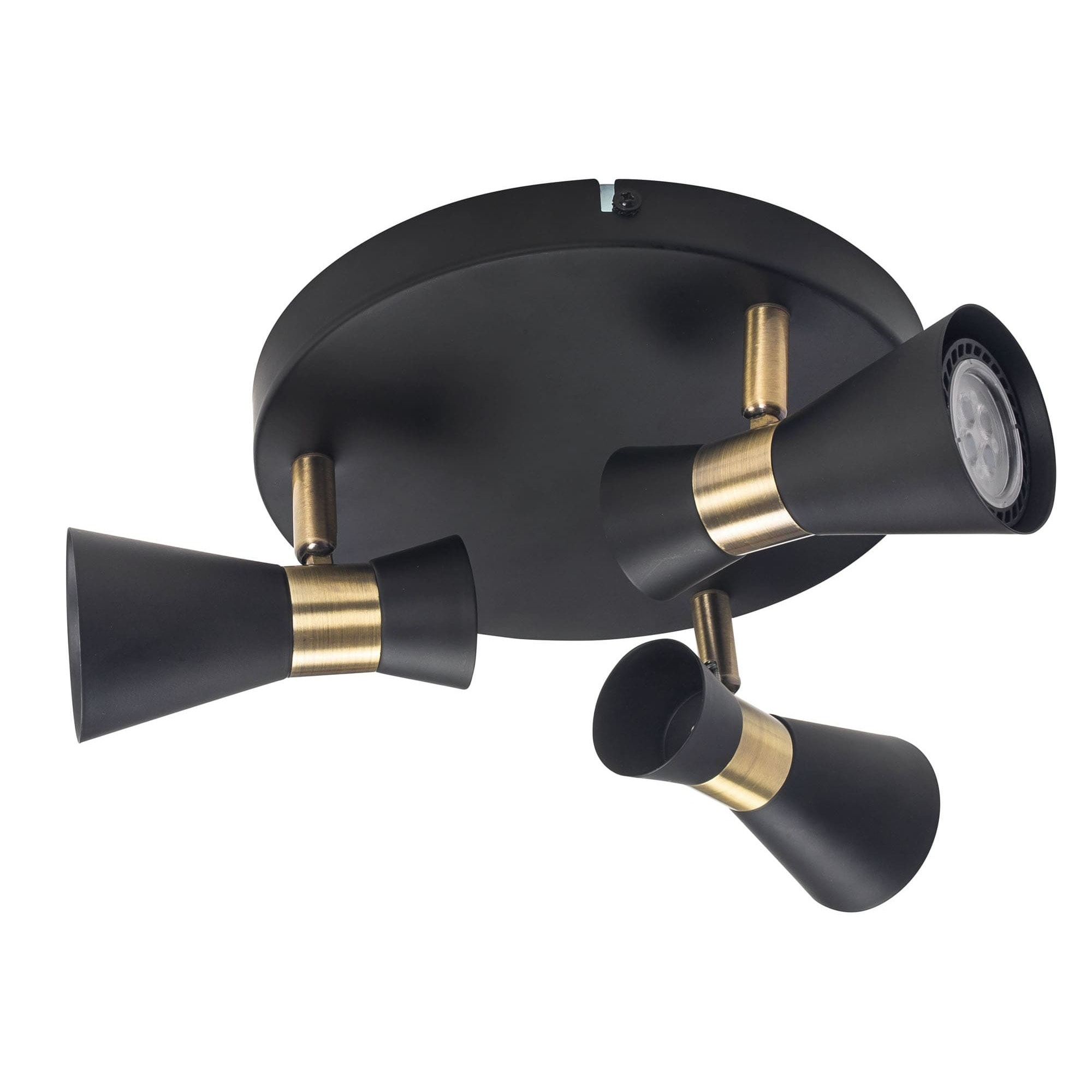 Forlight Eufo plafón triple en negro con acabado en oro para bombilla GU10