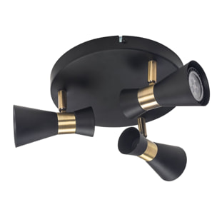 Forlight Eufo plafón triple en negro con acabado en oro para bombilla GU10