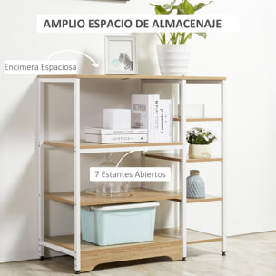 HOMCOM Estante de Cocina Estantería para Microondas Horno Multiusos con 7 Estantes de Almacenamiento para Utensilios Libros Plantas 90x40x95 cm Madera Natural