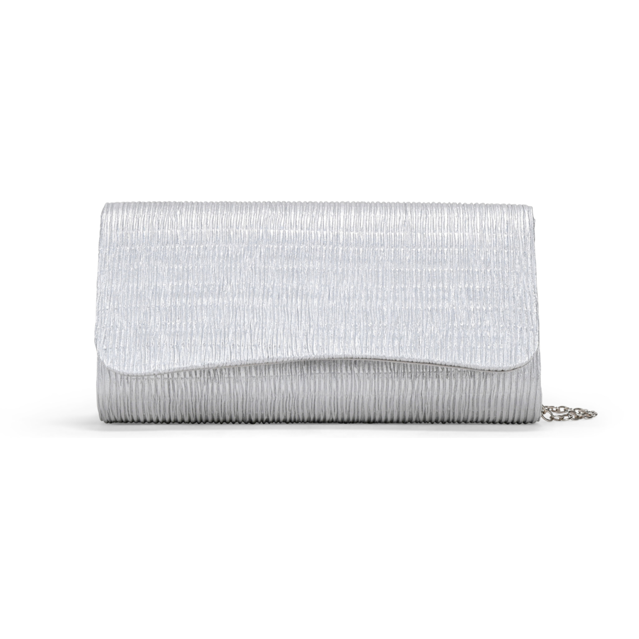 Bolso de fiesta plateado con solapa plisada