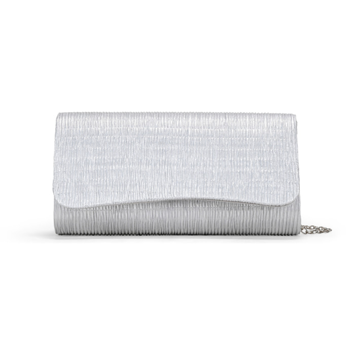 Bolso de fiesta plateado con solapa plisada