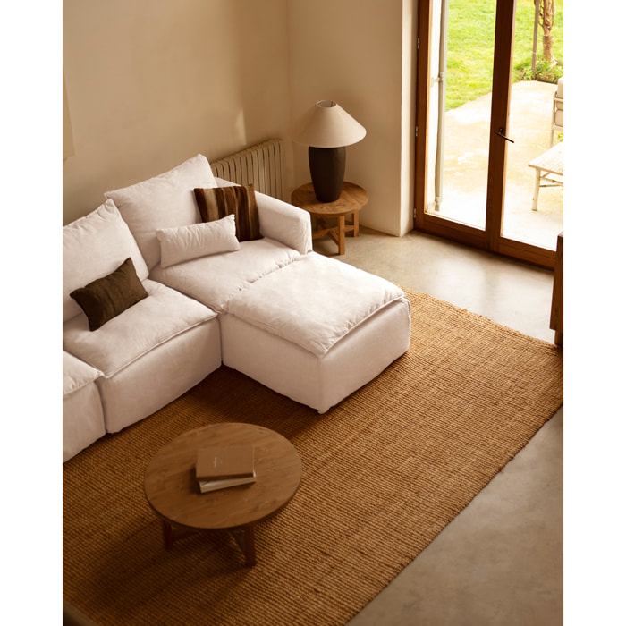 Pouf en coton et lin déhoussable ton blanc de 89x87cm Hauteur: 54 Longueur: 89 Largeur: 87