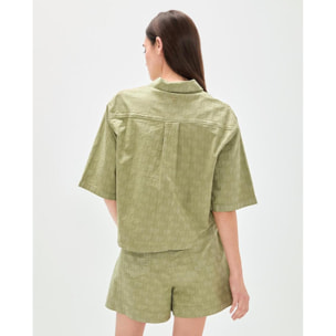 Camicia a maniche corte in twill con logo Jacquard LC