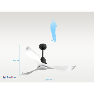 Ventilador de techo Reversible Termostato Dimable Wifi Motor DC Techos Inclinados Mando a Distancia Luz tres tonos Adaptador 2/3 Aspas Hypersilence Memoria VirginD132C04LED64618 PURLINE