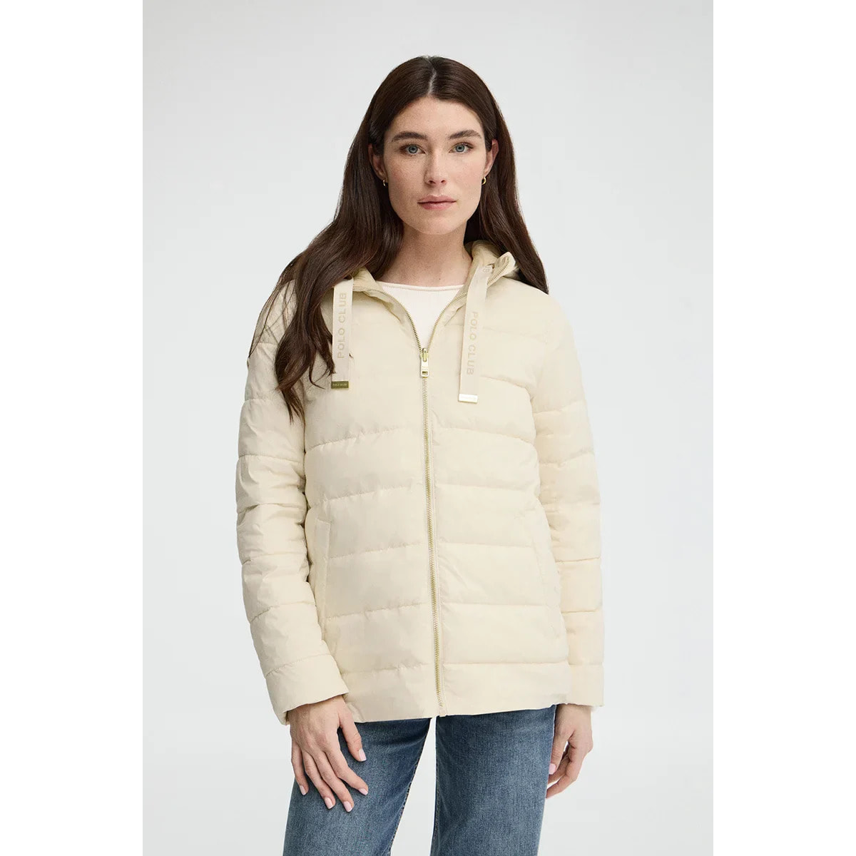 Giacca ultraleggera Agueda color crema e beige con logo Polo Club