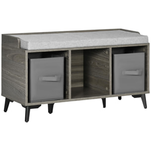 Banco Zapatero Tapizado Mueble Zapatero con Banco con 3 Compartimentos Abiertos y 2 Cajones de Tela para Entrada Pasillo Carga 150 kg 90x34x48 cm Gris