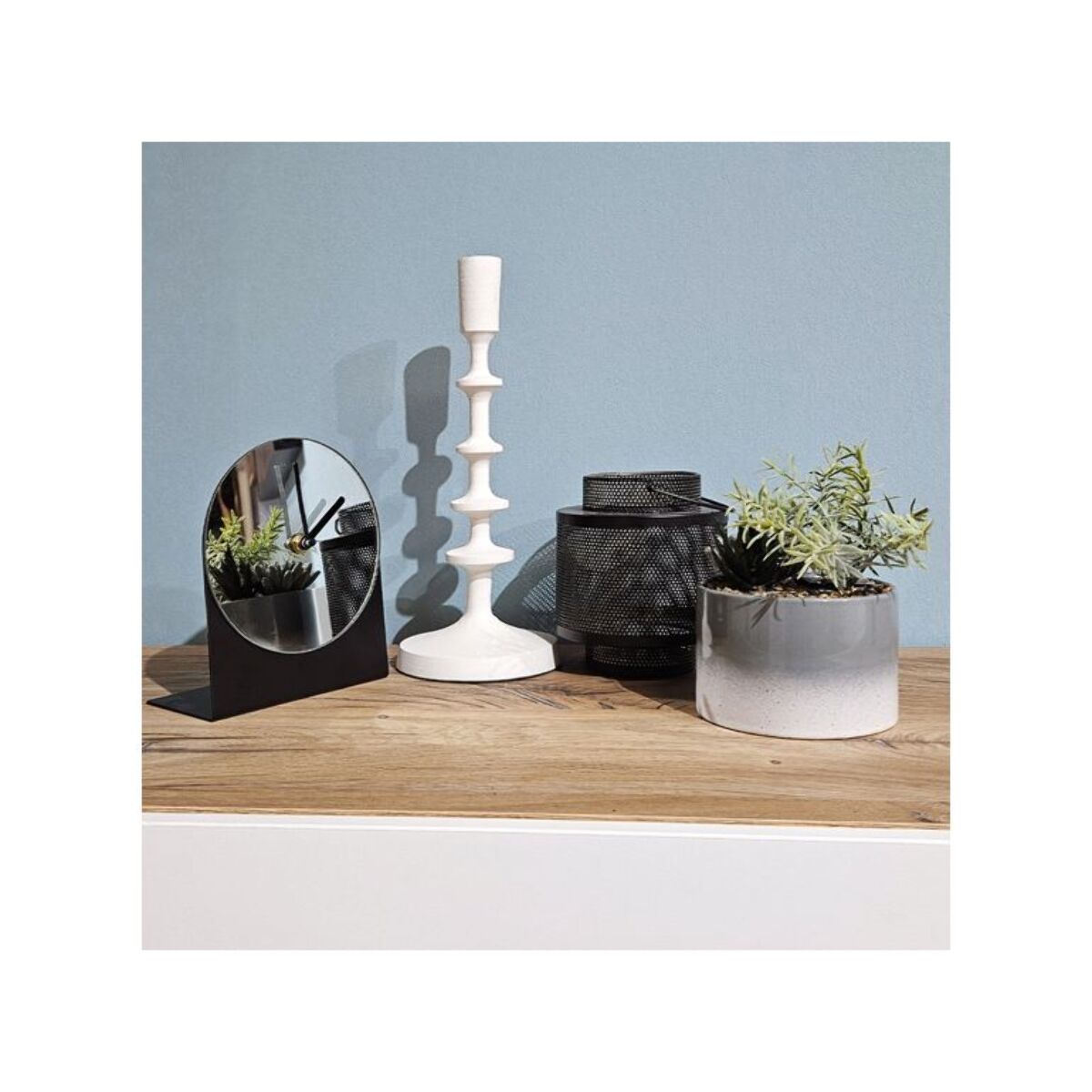 Horloge Minimaliste en Métal Noir avec Miroir - Design Élégant H. 18 cm - TIME