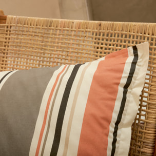 Parure de lit 3 pièces coton rayures bayadère housse + taies - Orange corail