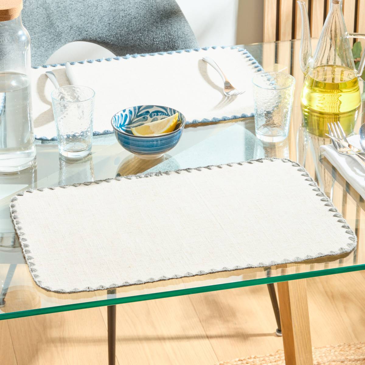 Set de table effet lin Sandrine 45x30cm gris