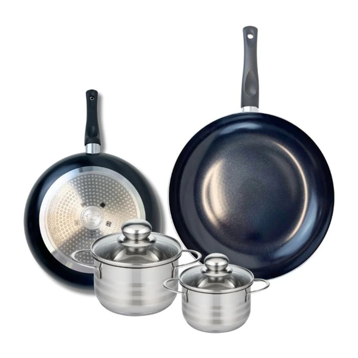 Ensemble de 2 Poêles de cuisson 24 et 28 cm et 2 faitouts 12 et 14 cm Elo Prima Brillant