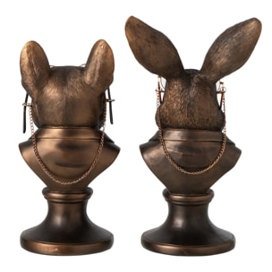 J-Line Buste chien et lapin - polyrésine - bronze - assortiment de 2