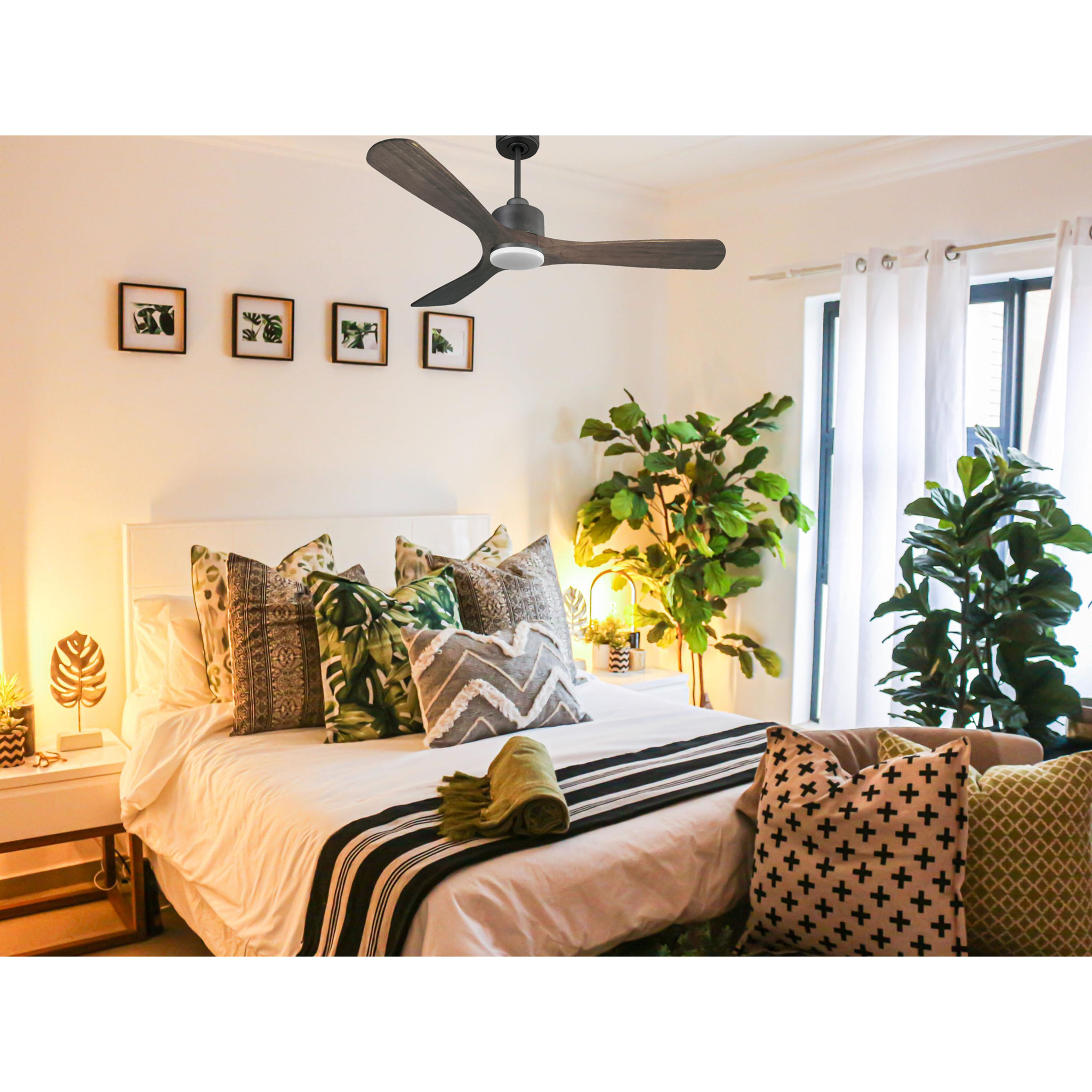 Ventilateur de plafond Réversible  Thermostat Dimmable Wifi Moteur à courant continu Toits en pente Télécommande Lumière à trois tons Hypersilence Mémoire