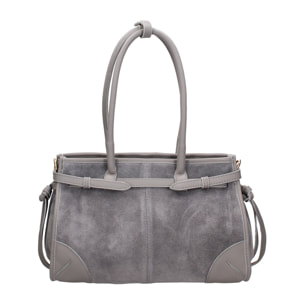 Borsa a spalla da donna Made in Italy - Modello Novara Ultra - Pelle scamosciata - 31.5 x 20.0 x 14.0 cm