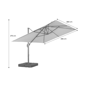 Parasol déporté rectangulaire 3x4m + dalles à lester 50x50cm WIMEREUX + DALLES