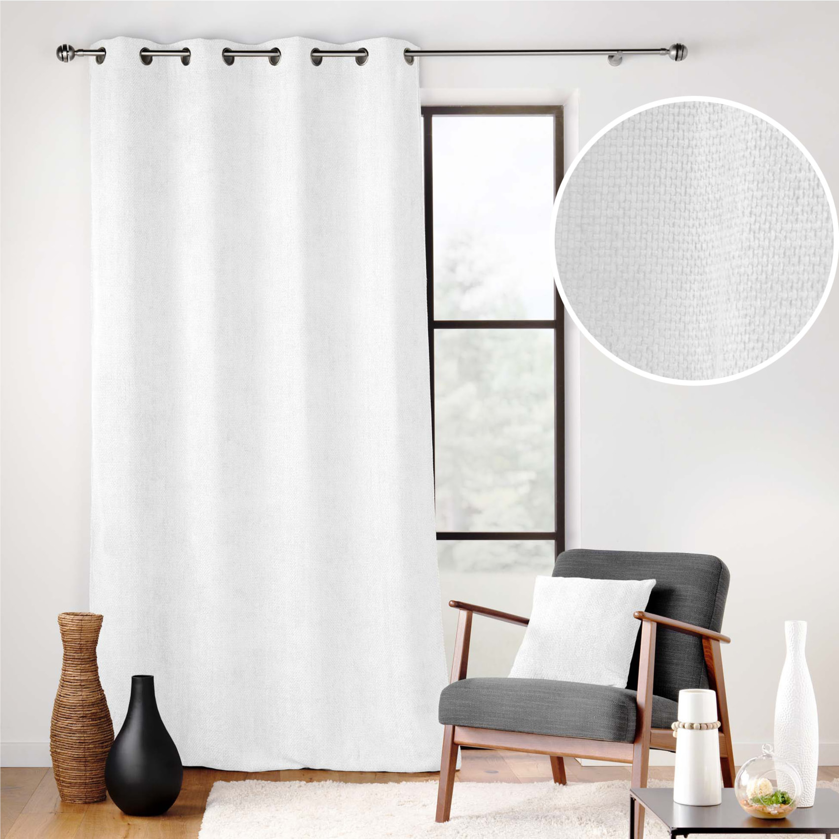 Rideau à œillets en velours chenille - Blanc