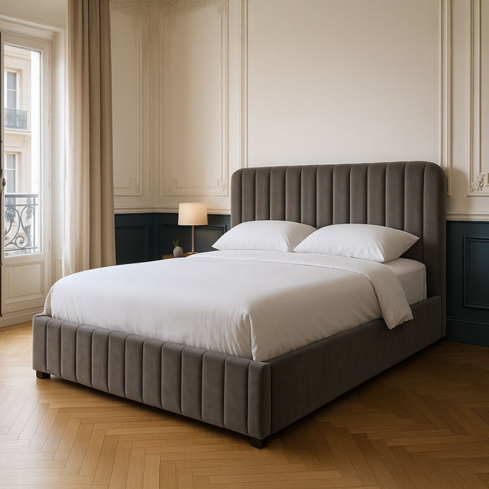 Lit coffre avec tête de lit en velours - AVA