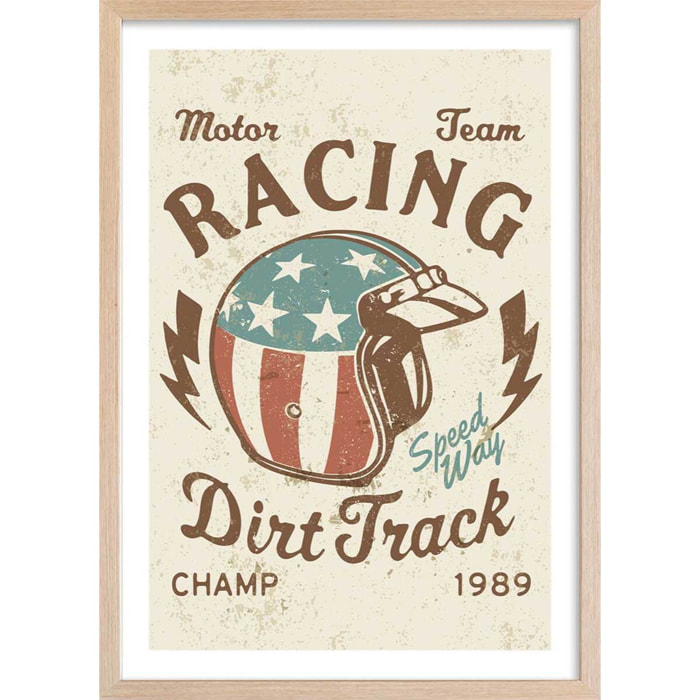 Affiche vintage motor racing Affiche + cadre en bois - Chêne