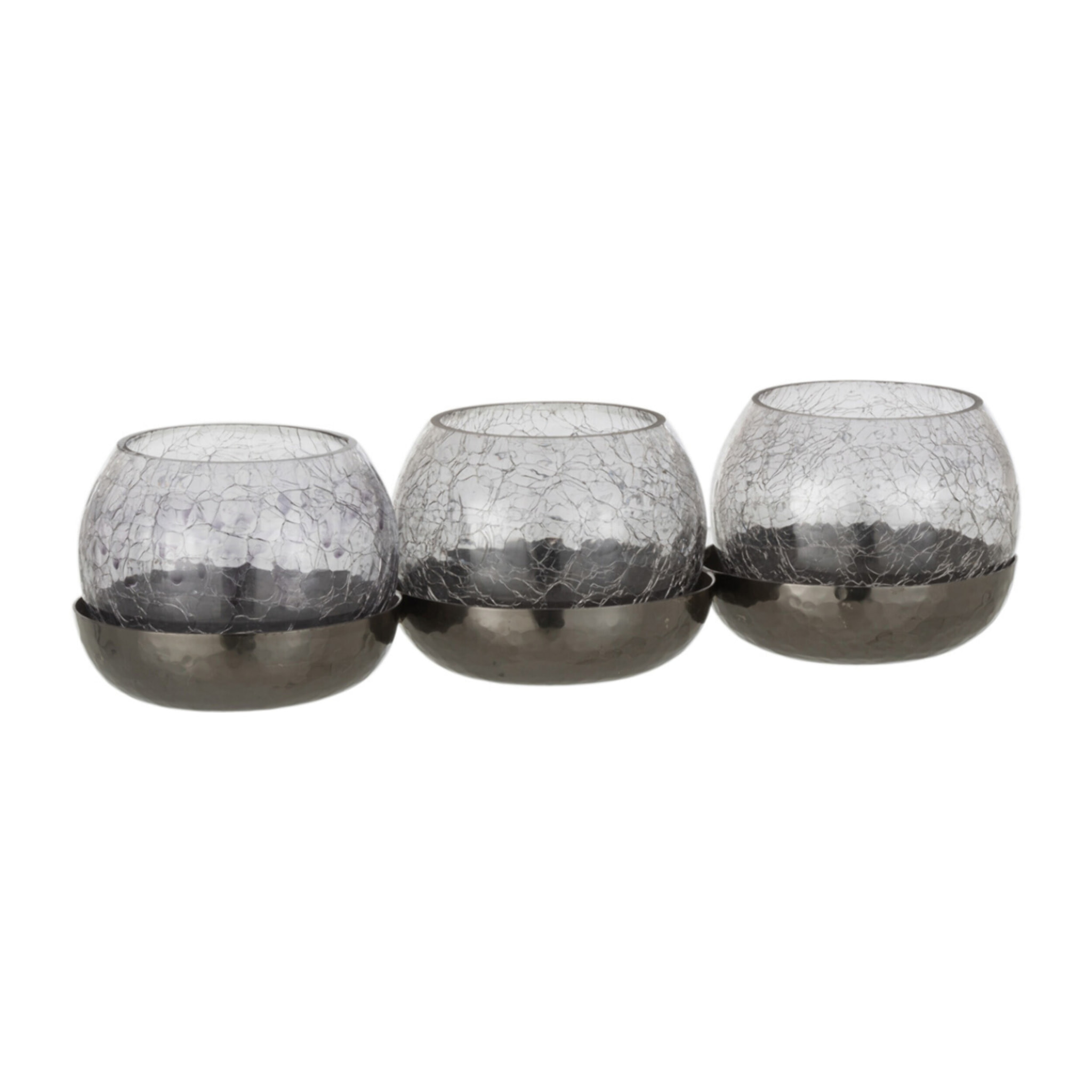 J-Line bougeoir 3 Boules Craquele - verre/acier - noir