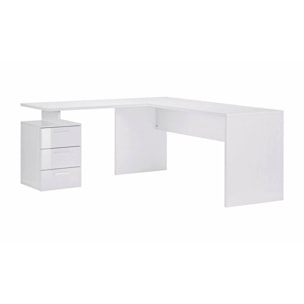 Scrivania ad angolo, Made in Italy, Tavolo da computer minimal, Scrittoio porta PC, cm 160x60h75, colore Bianco lucido