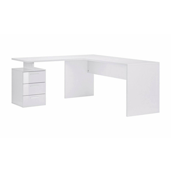 Scrivania ad angolo, Made in Italy, Tavolo da computer minimal, Scrittoio porta PC, cm 160x60h75, colore Bianco lucido