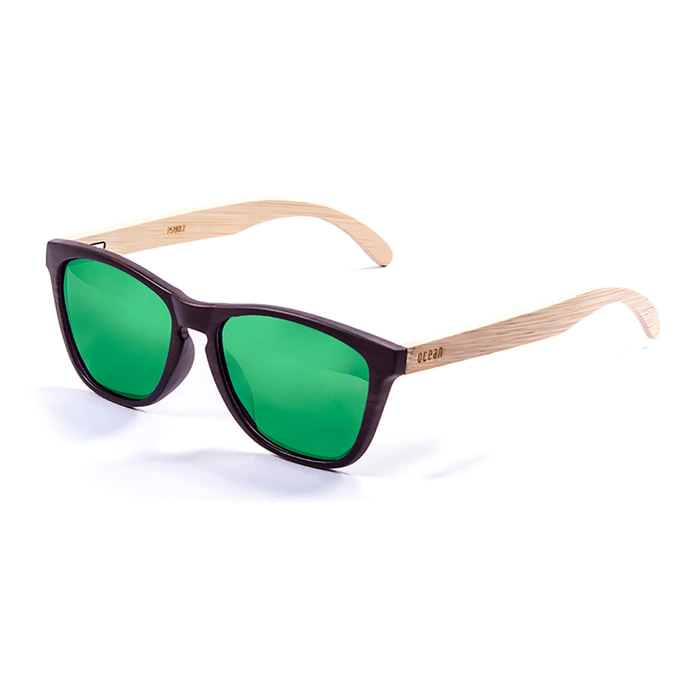 Gafas de sol OCEAN SEA WOOD - Nuevo brazo natural de bambú con frente marrón oscuro y / Revo verde