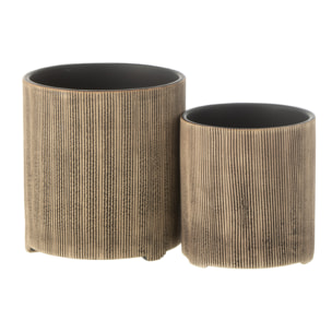J-Line cache-pot Maria Rond - céramique - brun - 2 pièces - Ø 14.5 cm