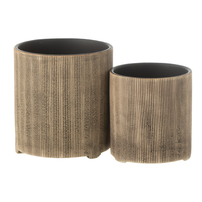 J-Line cache-pot Maria Rond - céramique - brun - 2 pièces - Ø 14.5 cm