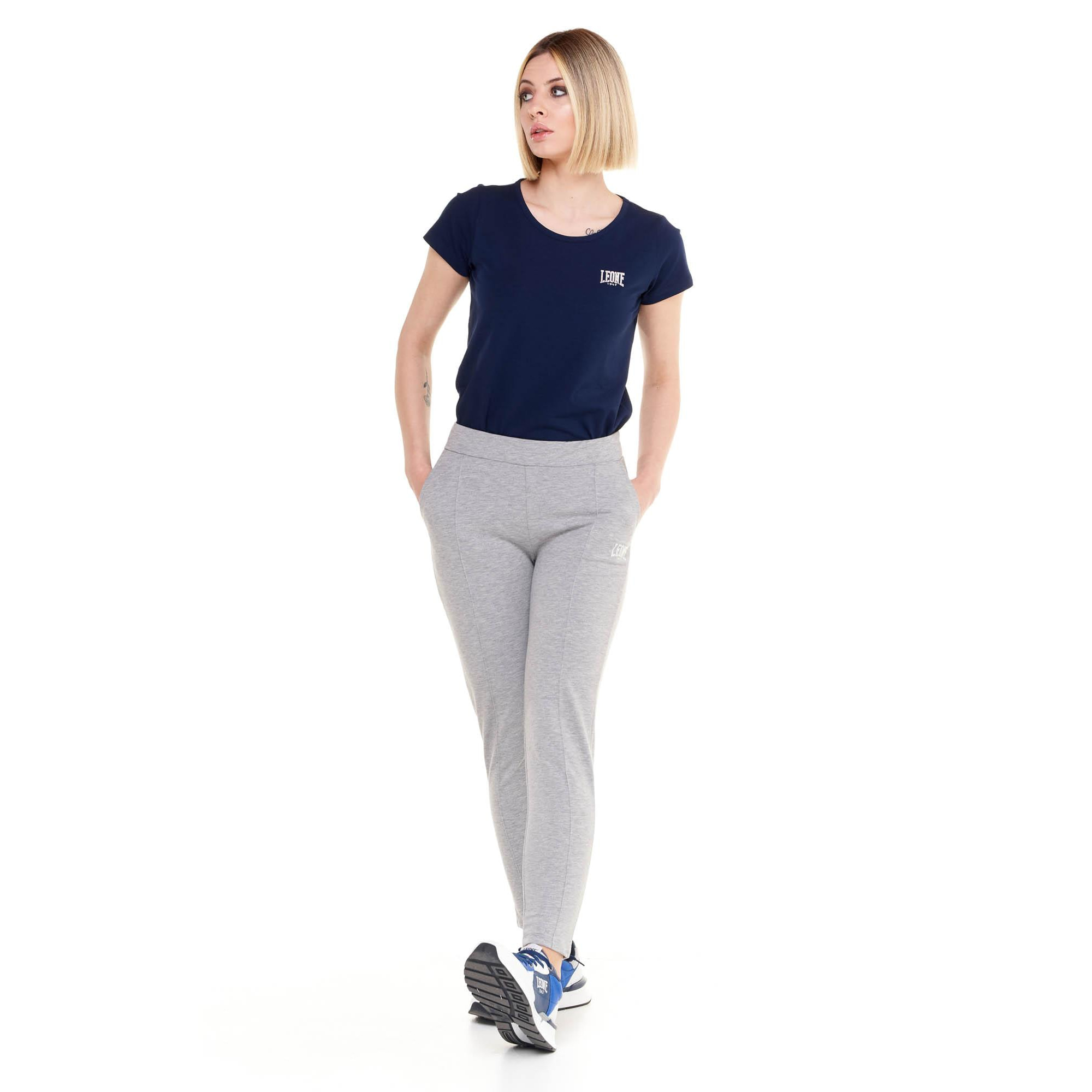 Pantalone donna dritto con piega in felpa Training