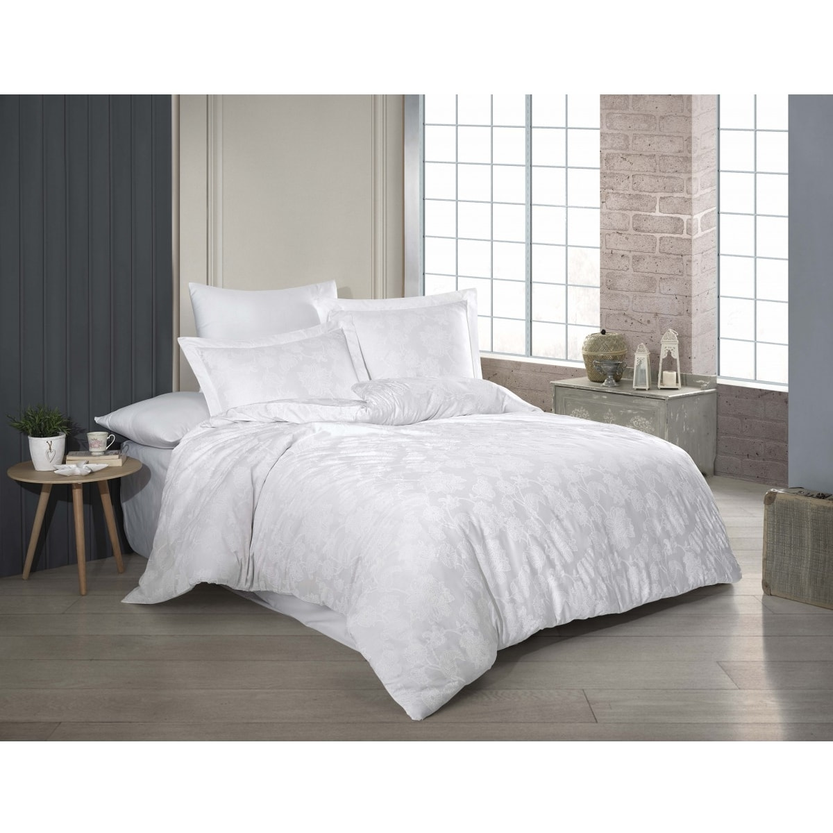 Housse de couette + taie(s) oreiller satin de coton "Sofia blanc"