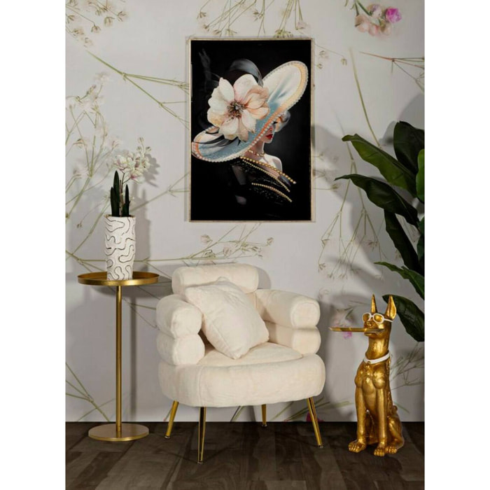 Poltrona Castagna, Seduta imbottita, Divano singolo da salotto, Sedia con braccioli, 78x68 h85 cm, Bianco e Oro