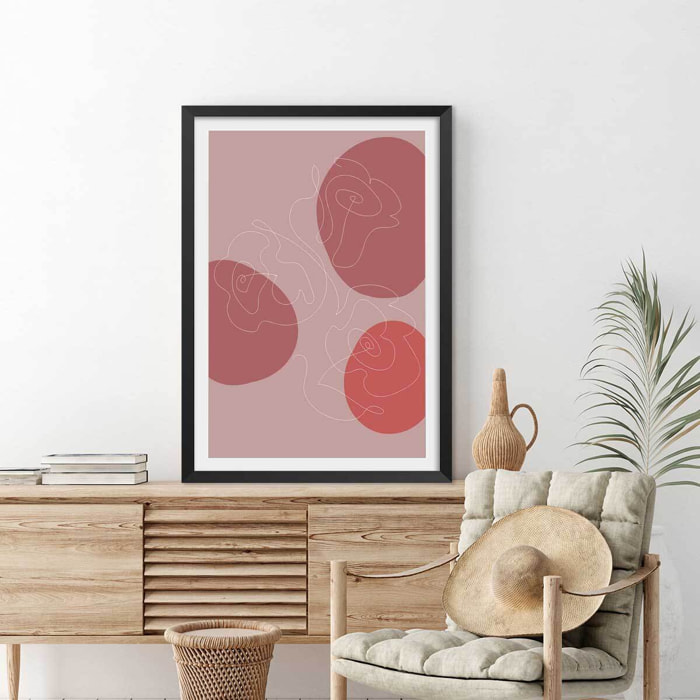 Affiche Line art et courbe rose Affiche + cadre en bois - Noir