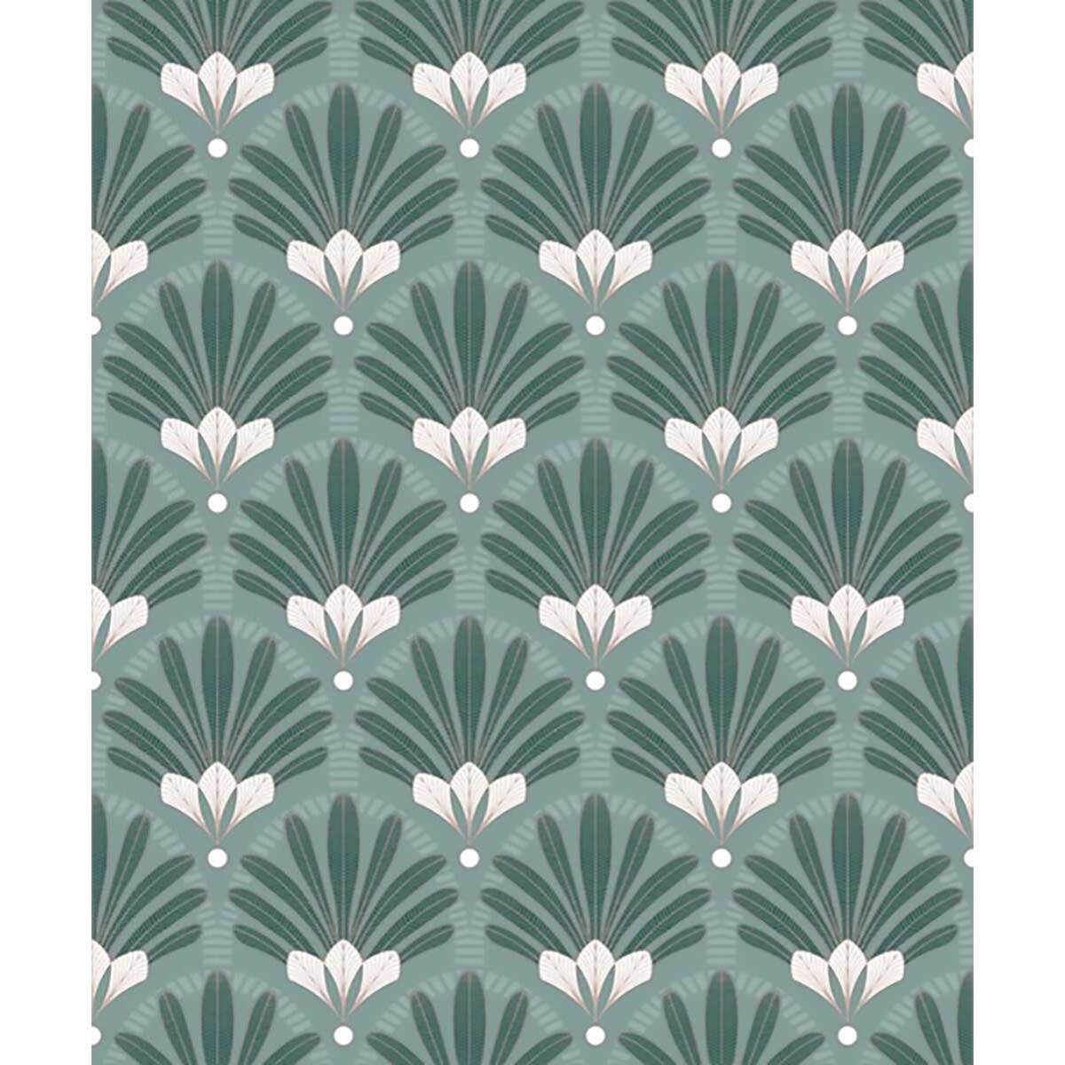 Papier peint éventails Art Nouveau bleu canard