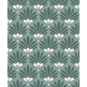 Papier peint éventails Art Nouveau bleu canard