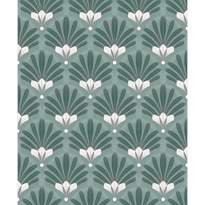 Papier peint éventails Art Nouveau bleu canard
