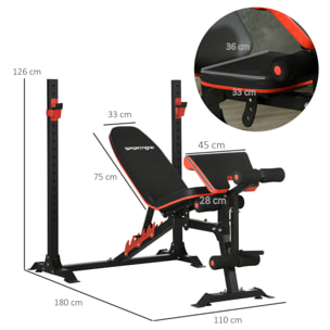 Banco de Musculación Multifuncional Banco de Pesas con Respaldo Reclinable y Soporte de Barras Ajustable para Entrenamiento Abdominal Piernas Brazos y Pecho Carga 150 kg 180x110x126 cm Negro