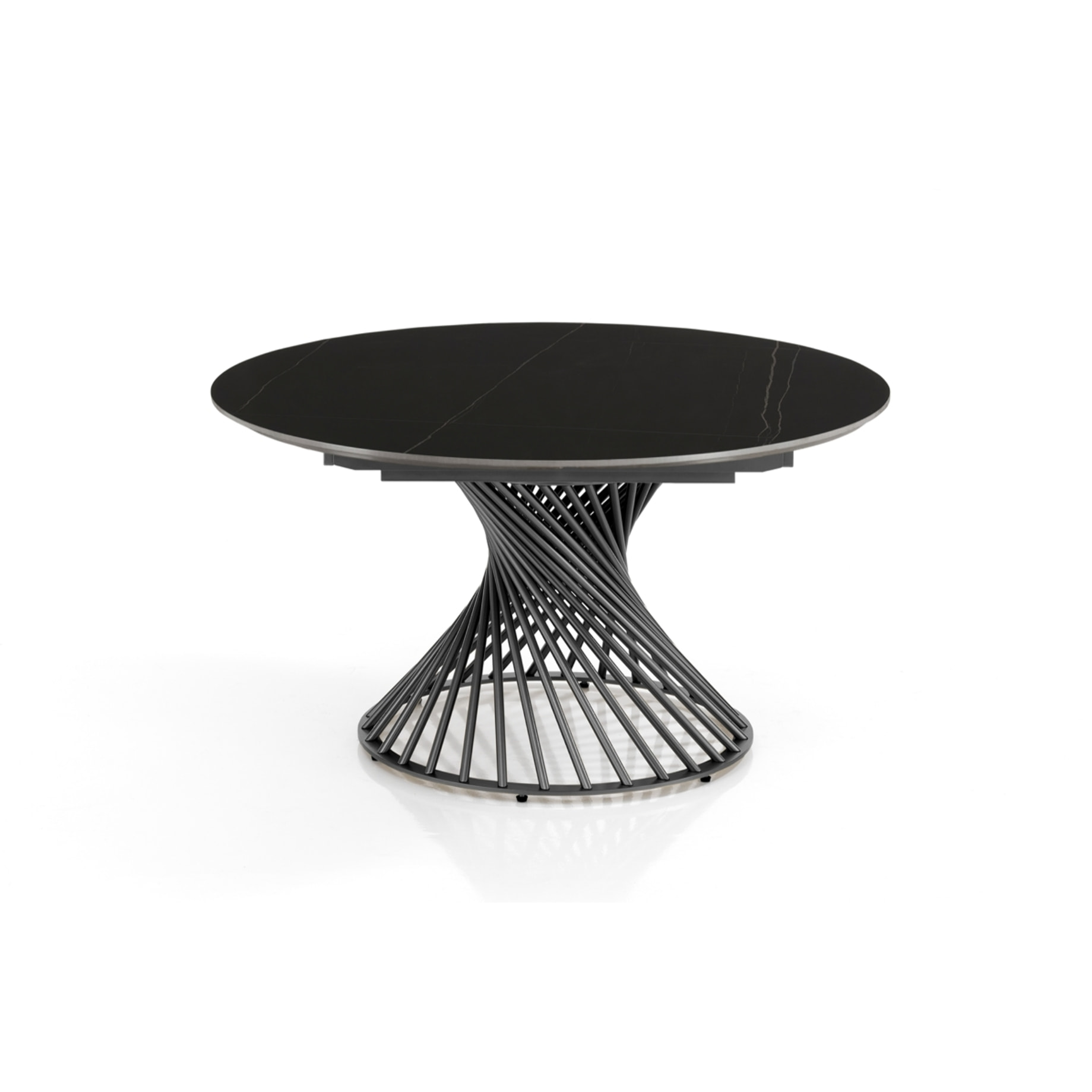 Table à manger ronde extensible Tomasucci JORUM, céramique effet marbre noir, piètement gris, Ø 120/180 cm