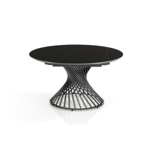 Table à manger ronde extensible Tomasucci JORUM, céramique effet marbre noir, piètement gris, Ø 120/180 cm