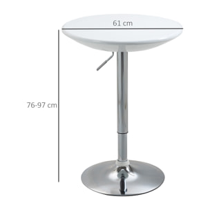 HOMCOM Mesa de Bar Regulable en Altura Giratoria 360Âº con Base Redonda Mesa Alta de Acero Moderna para Cocina Comedor Cafetería 61x61x76-97 cm Blanco