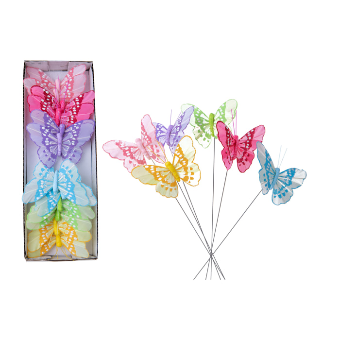 Farfalle con clip di ferro, 12 Pezzi. Larghezza 7 Cm - Pezzi 4 - 7X5X0,005cm - Colore: Altro - Bianchi Dino - Articoli Primaverili E Pasquali