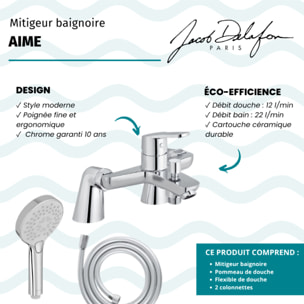 Mitigeur baignoire Aimé + pommeau de douche Metro + flexible de douche lisse + colonnettes Idro'Flex