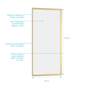Paroi de retour 80x200cm - Profilés Or Doré Brossé - Verre Trempé 6mm - GOLDY CRUSH